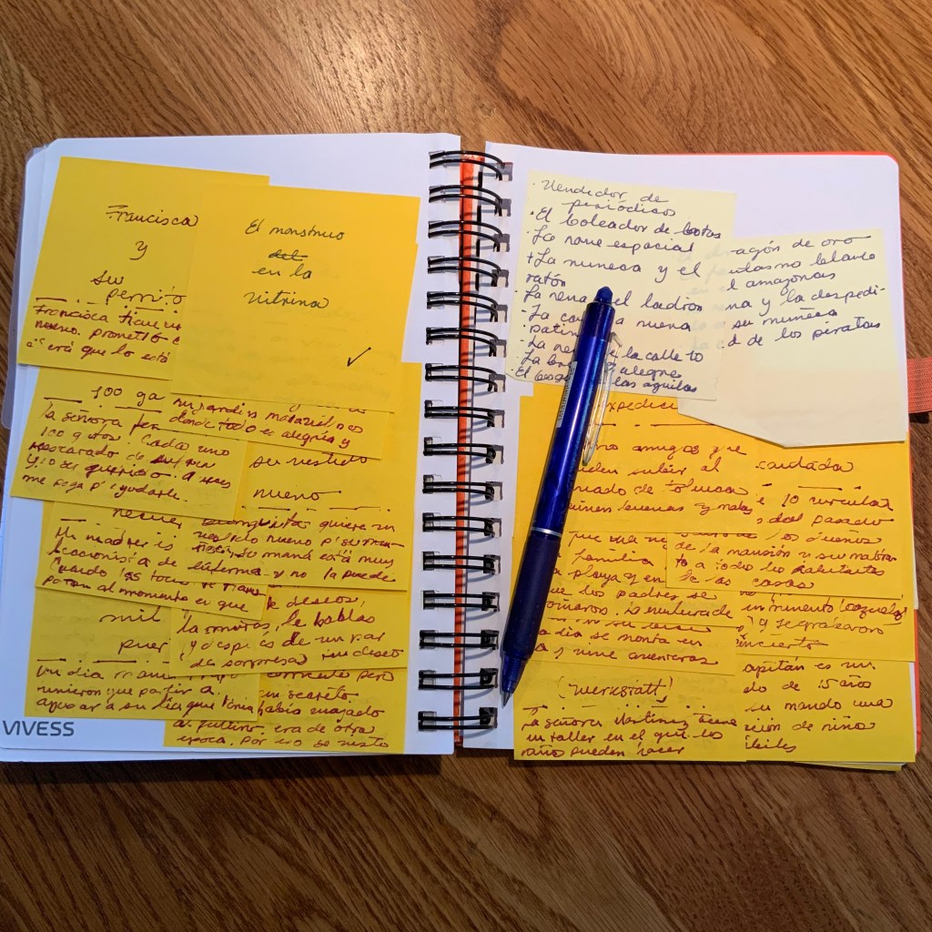 Libreta mostrando la colección de ideas para escribir